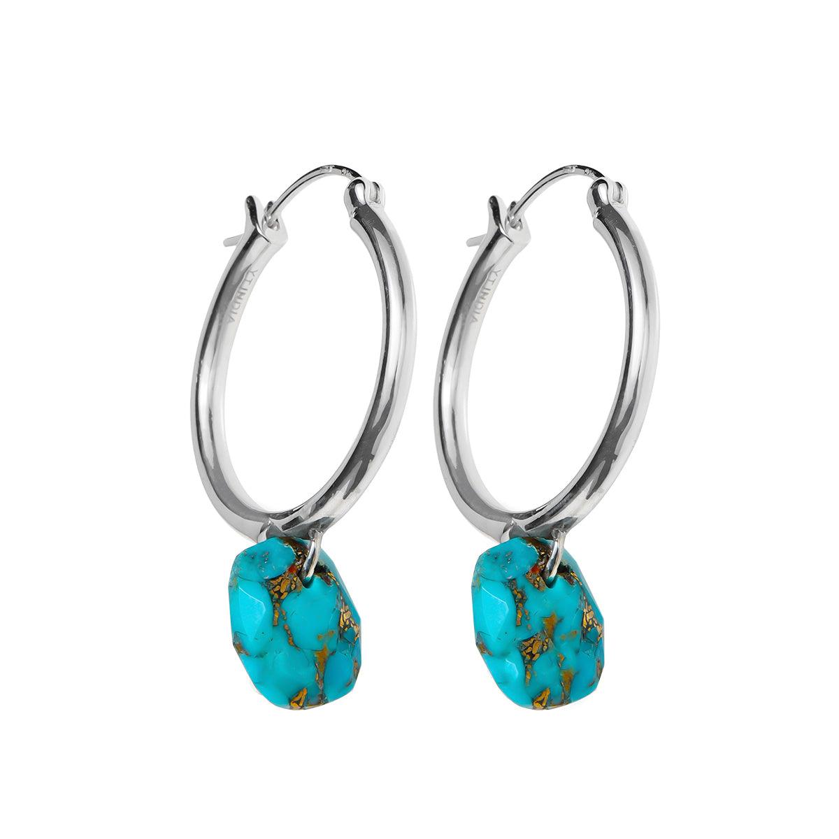 Blue Copper Turquoise Solid 925 Sterling Silver Hoop Earring - YoTreasure