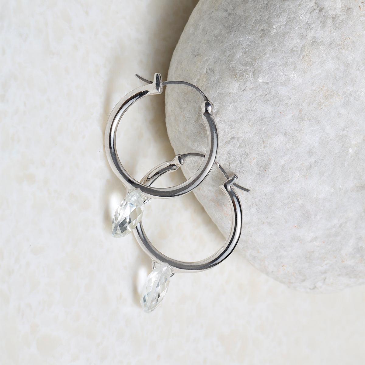 White Topaz Solid 925 Sterling Silver Hoop Earring - YoTreasure