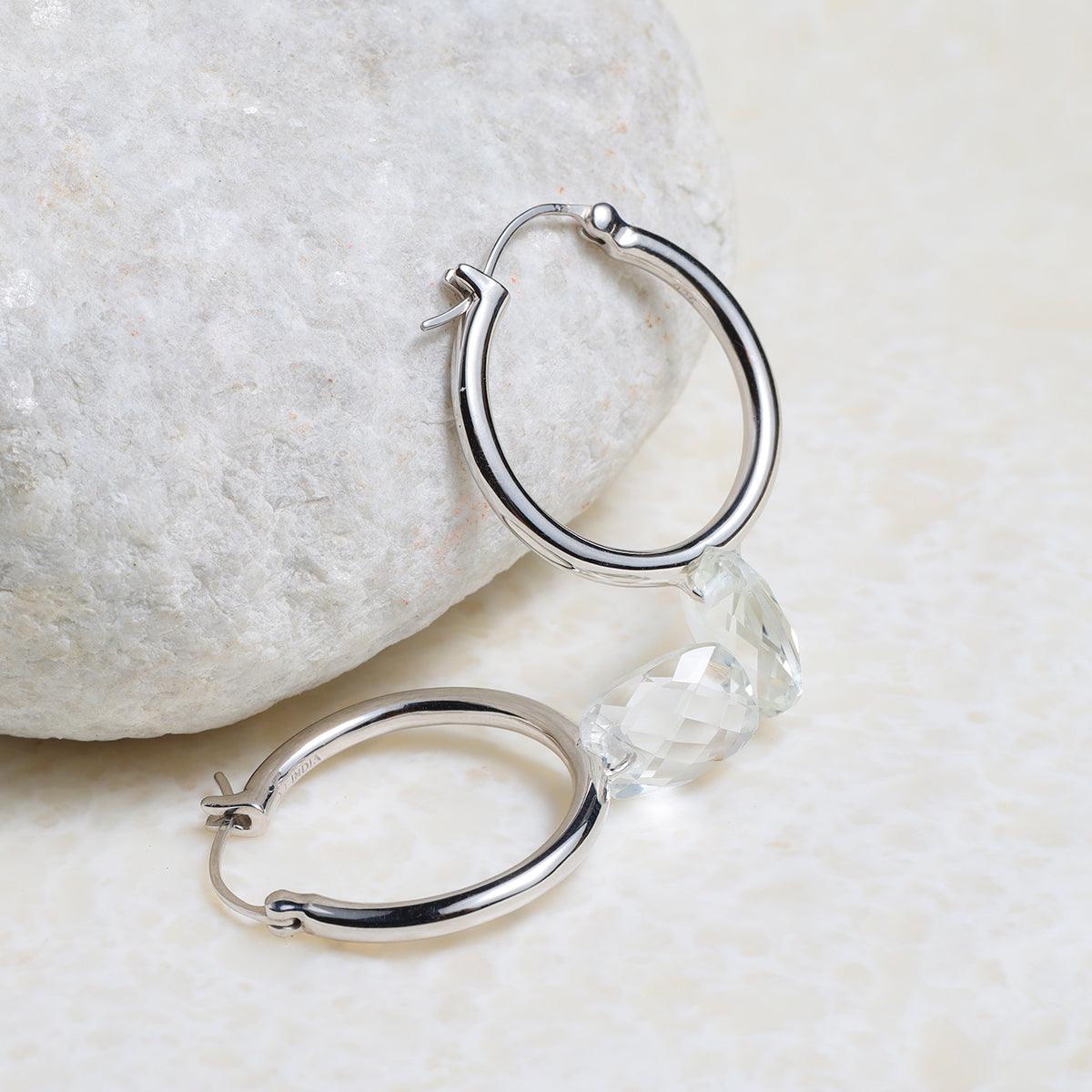 White Topaz Solid 925 Sterling Silver Hoop Earring - YoTreasure