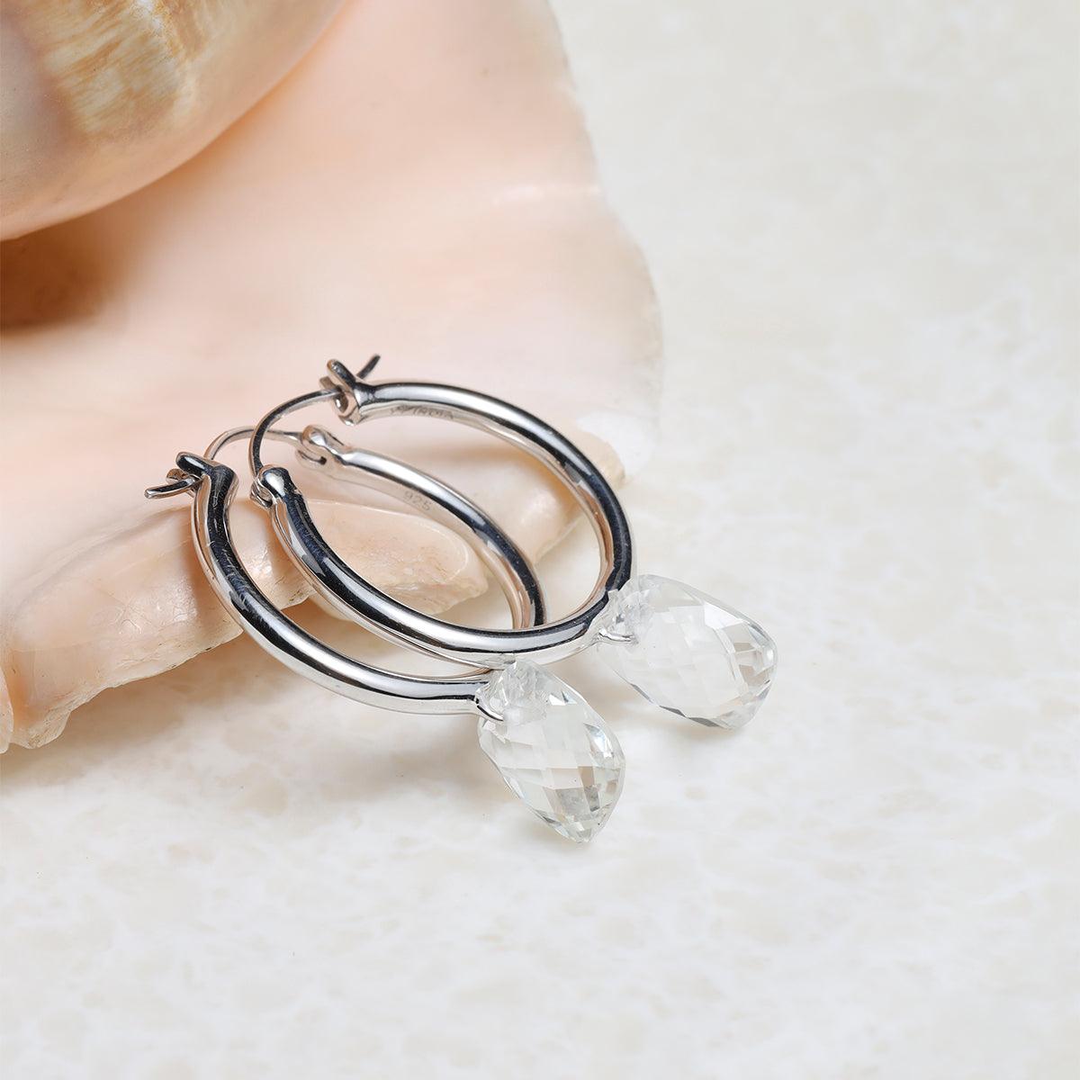 White Topaz Solid 925 Sterling Silver Hoop Earring - YoTreasure