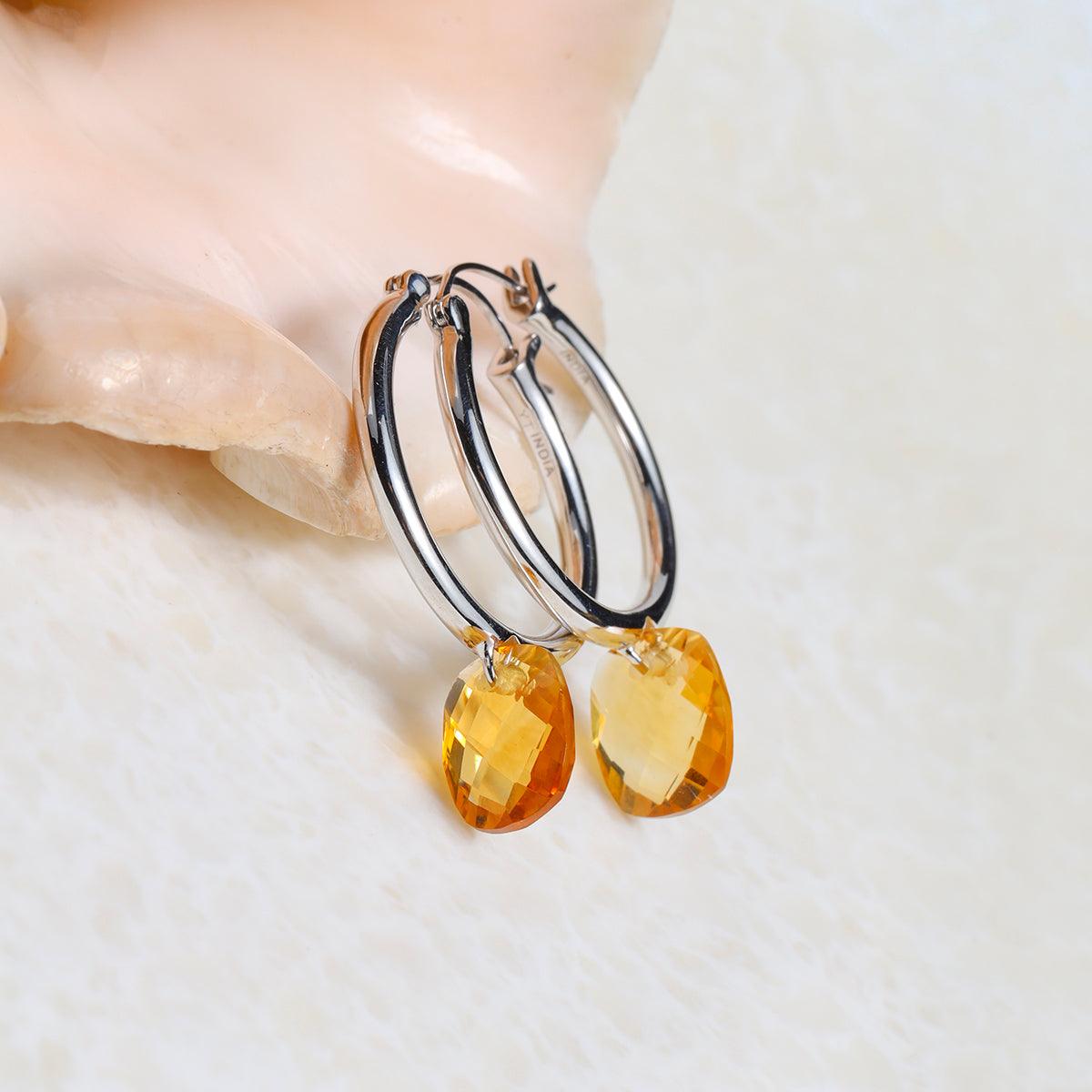 Citrine Solid 925 Sterling Silver Hoop Earring - YoTreasure