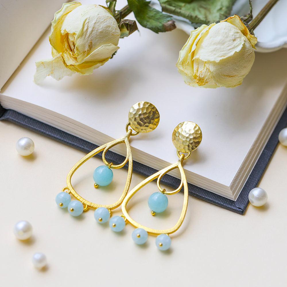 Aqua Chalcedony  Gold Plated Over Brass Dangle Earrings Jewelry - YoTreasure