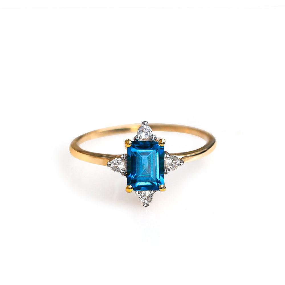 London Blue Topaz & White Topaz 10kt Yellow Gold Minimalist Ring (1.67 ct. t.w.) - YoTreasure