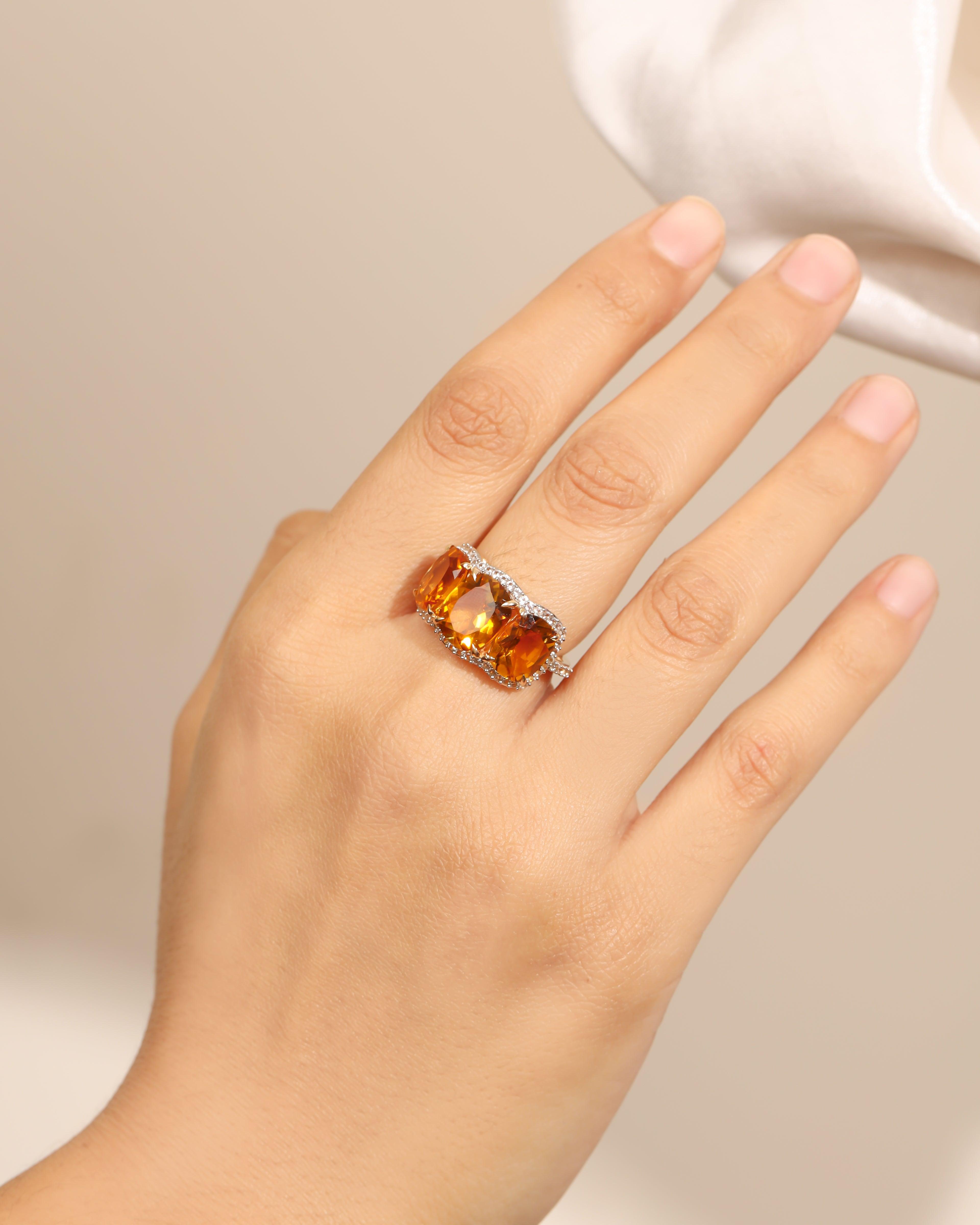 7.84 Ct. Citrine White Sapphire 14K Yellow Gold Wedding Band Ring - YoTreasure