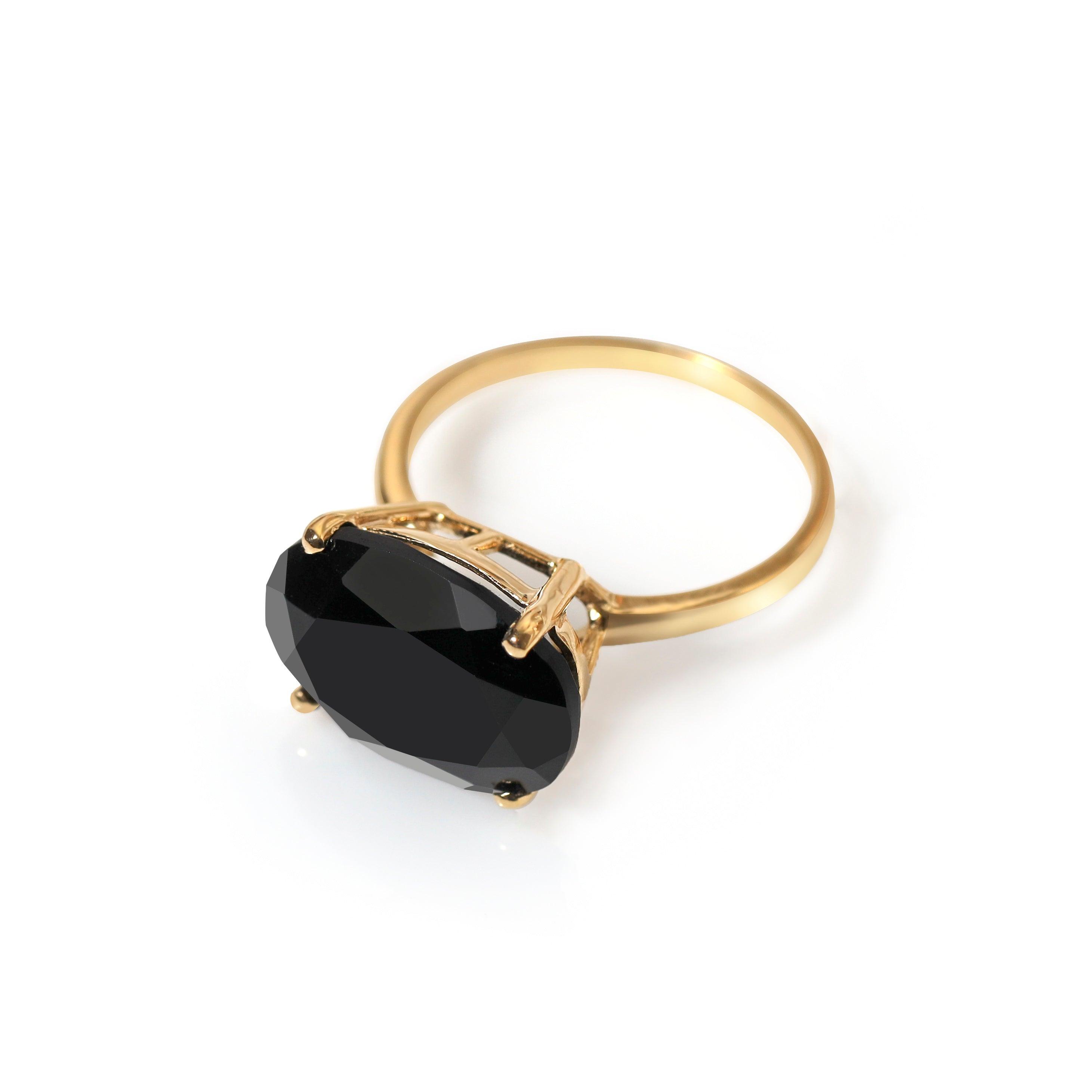 Solid 14k Gold Plated Real 925 Sterling Silver Black Onyx Stone