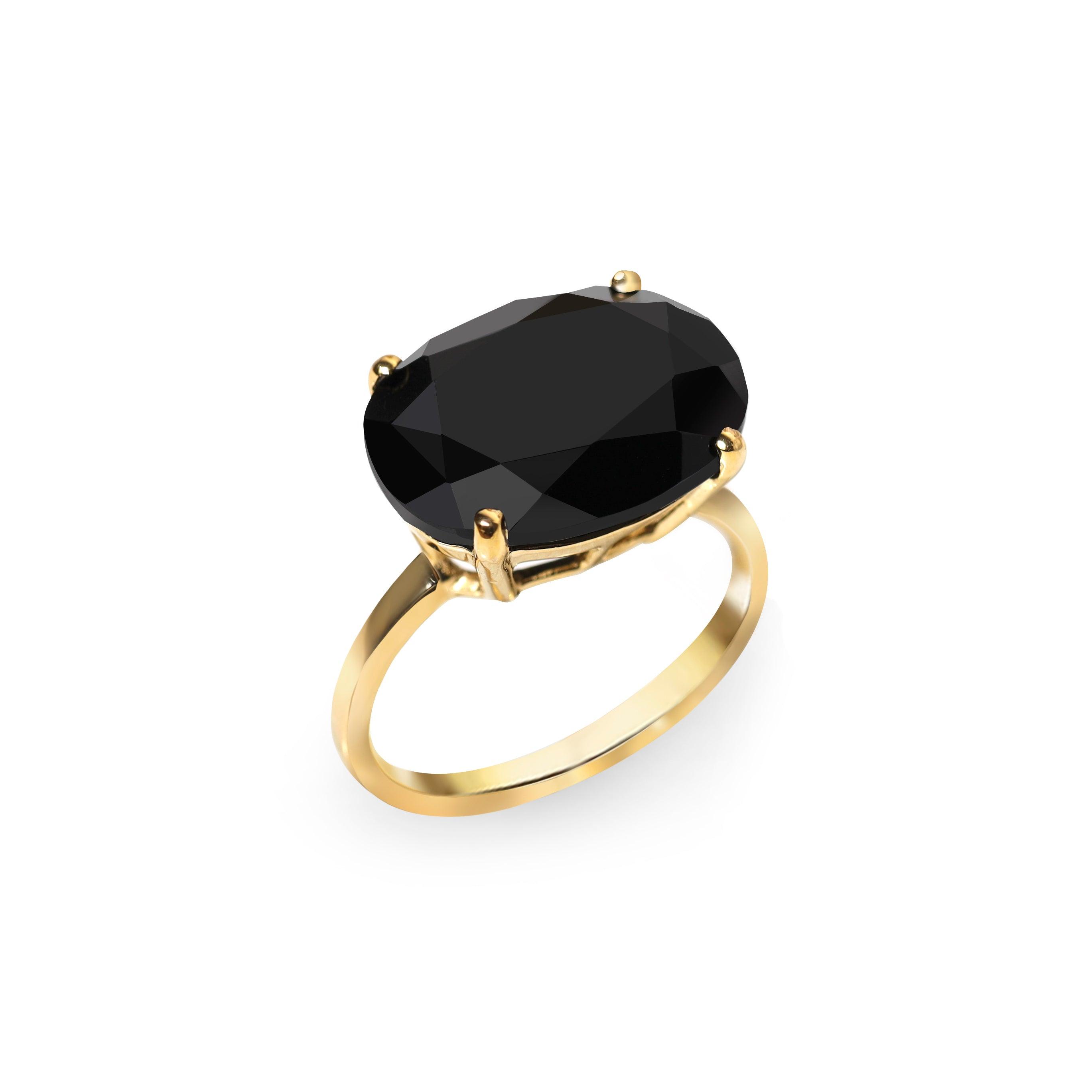 Black Onyx Solitaire Ring 14k Gold Over 925 Silver - YoTreasure