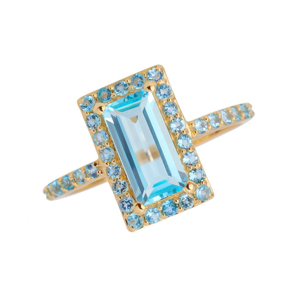 Sky Blue Topaz Swiss Blue Topaz Solid 14K Yellow Gold Wedding Ring Jewelry - YoTreasure