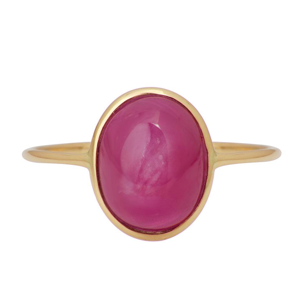 Star Ruby Solid 14K Yellow Gold Solitaire Ring Jewelry - YoTreasure