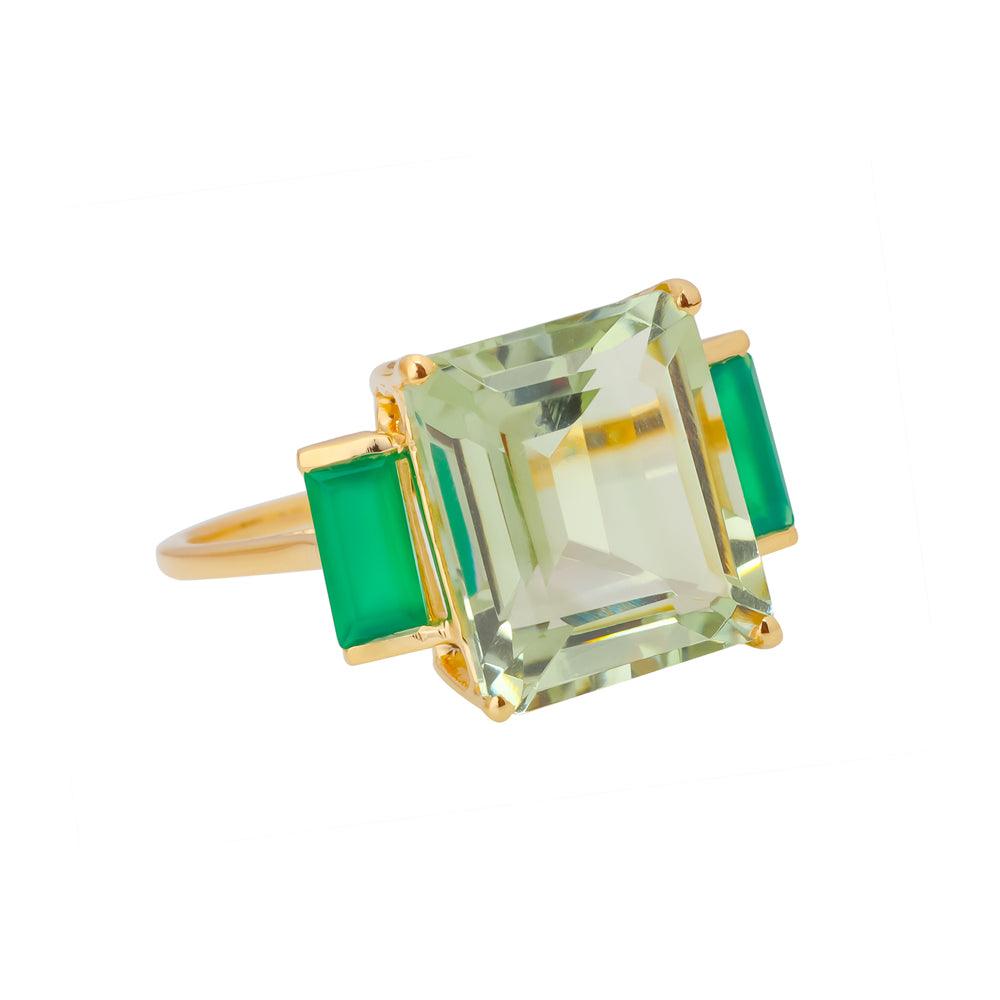 Green Amethyst Green Onyx Solid 14K Yellow Gold Promise Ring Jewelry - YoTreasure