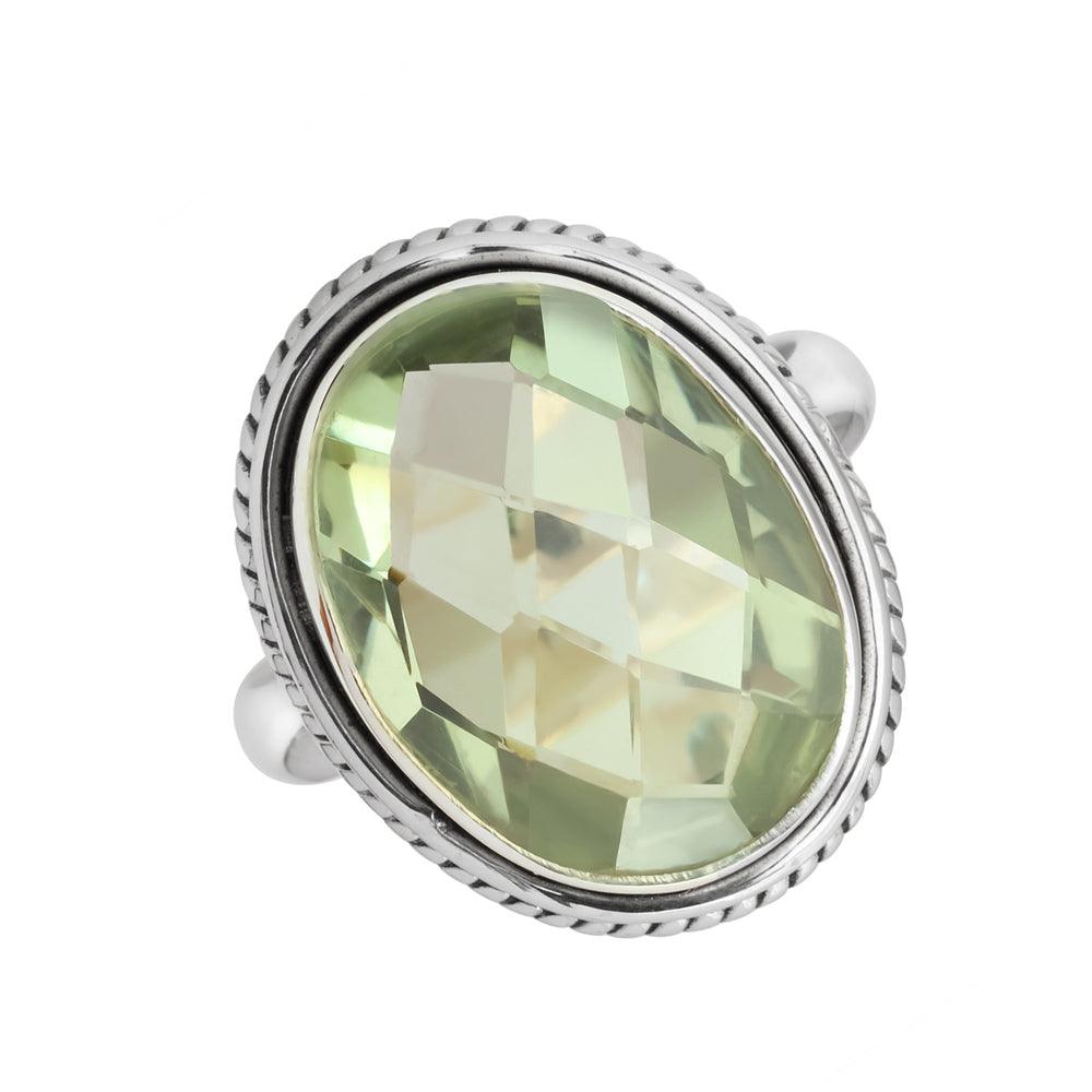 Green Amethyst Solid 925 Sterling Silver Bold Ring Jewelry - YoTreasure
