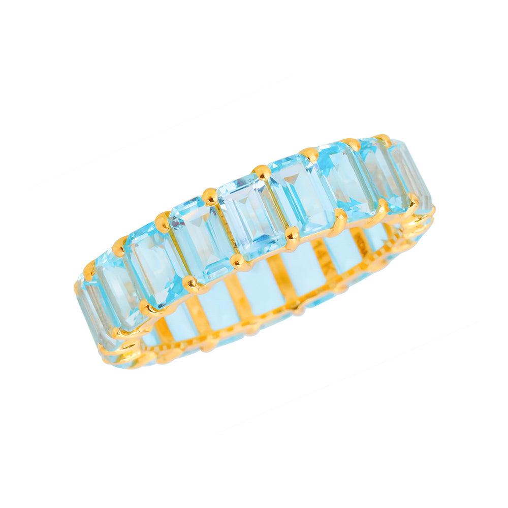 Sky Blue Topaz Solid 14K Yellow Gold Eternity Wedding Band Ring Jewelry - YoTreasure