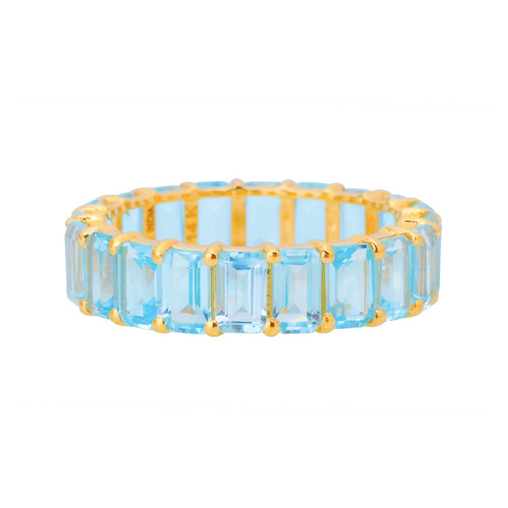 Sky Blue Topaz Solid 14K Yellow Gold Eternity Wedding Band Ring Jewelry - YoTreasure