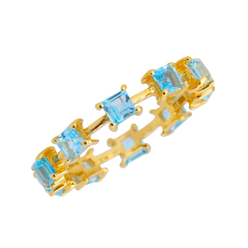 Swiss Blue Topaz Solid 14K Yellow Gold Stackable Band Ring Jewelry - YoTreasure