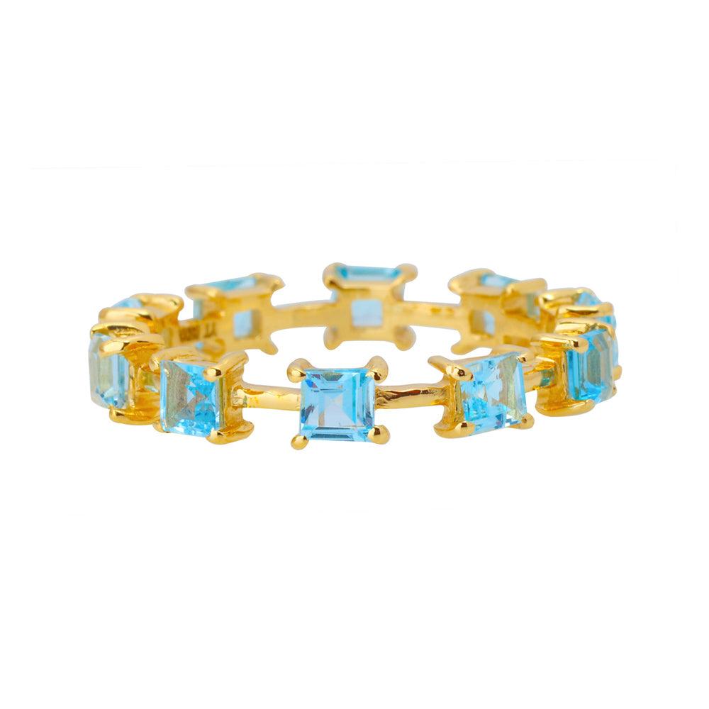 Swiss Blue Topaz Solid 14K Yellow Gold Stackable Band Ring Jewelry - YoTreasure