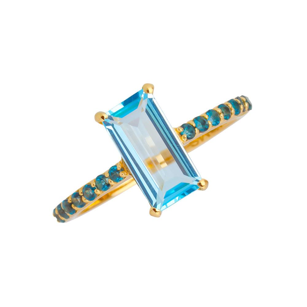 Sky Blue Topaz London Blue Topaz Solid 14K Yellow Gold Promise Ring Jewelry - YoTreasure