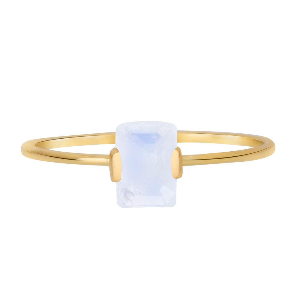 Rainbow Moonstone 14K Yellow Gold Solitaire Ring Jewelry - YoTreasure