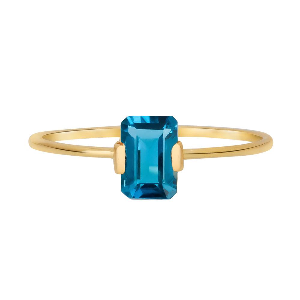 London Blue Topaz Solitaire Ring 14K Yellow Gold Women Jewelry - YoTreasure