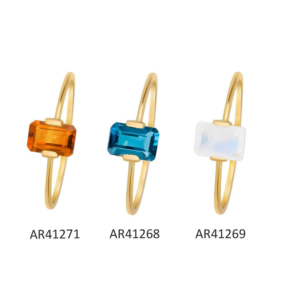 Rainbow Moonstone 14K Yellow Gold Solitaire Ring Jewelry - YoTreasure