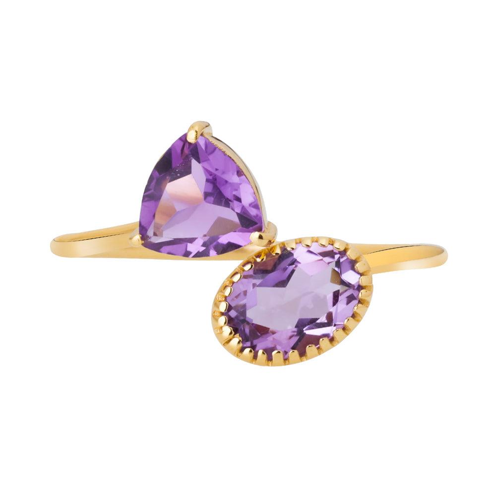 Amethyst Solid 14K Yellow Gold Adjustable Ring Jewelry - YoTreasure