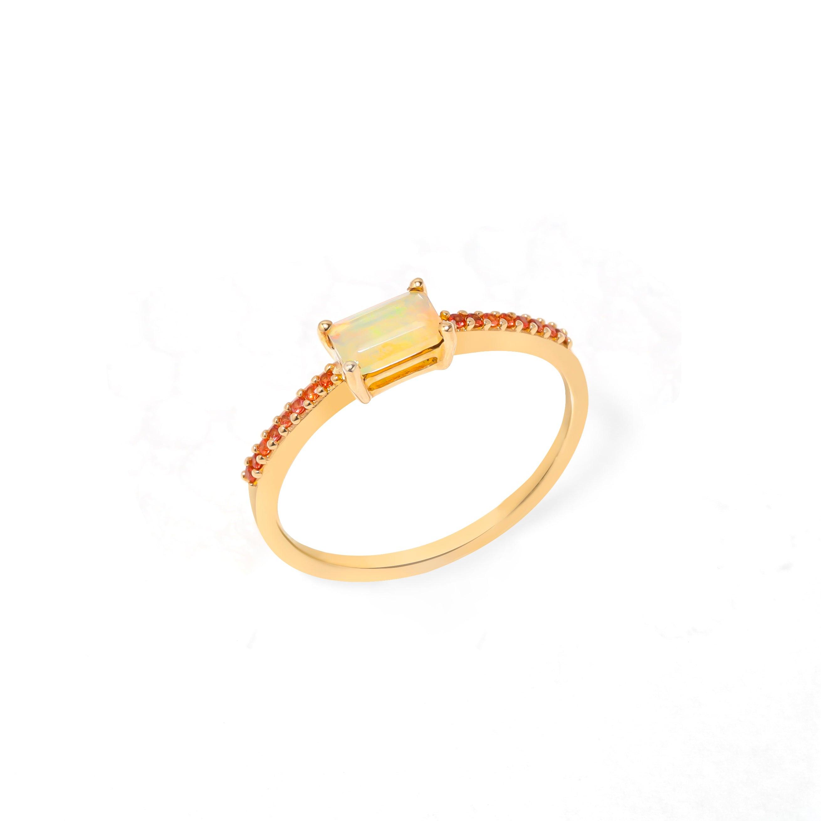 Ethiopian Opal & Orange Sapphire 10kt Yellow Gold Minimalist Ring (0.50 ct. t.w.) - YoTreasure