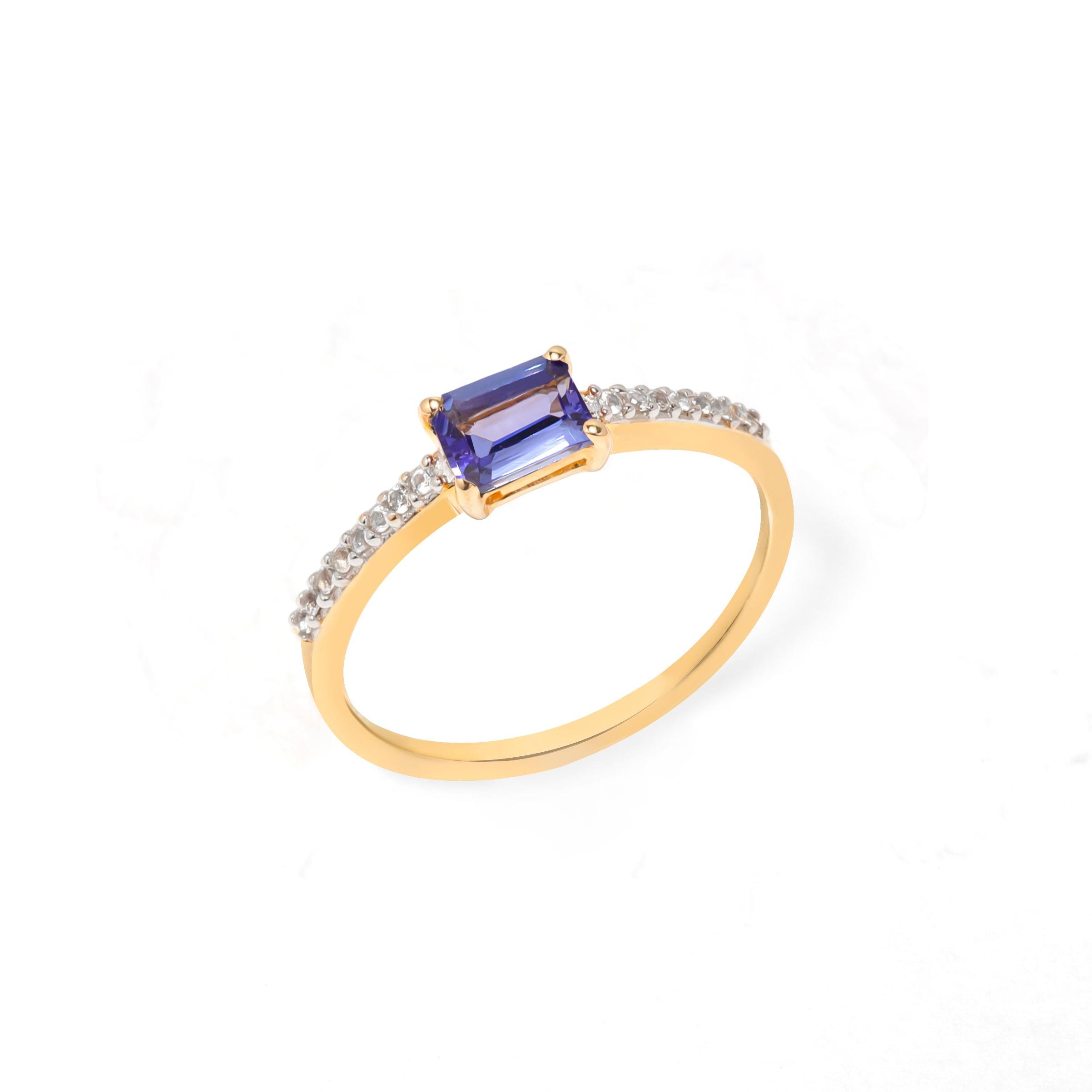 Tanzanite & White Topaz 10kt Yellow Gold Minimalist Ring (0.56 ct. t.w.) - YoTreasure