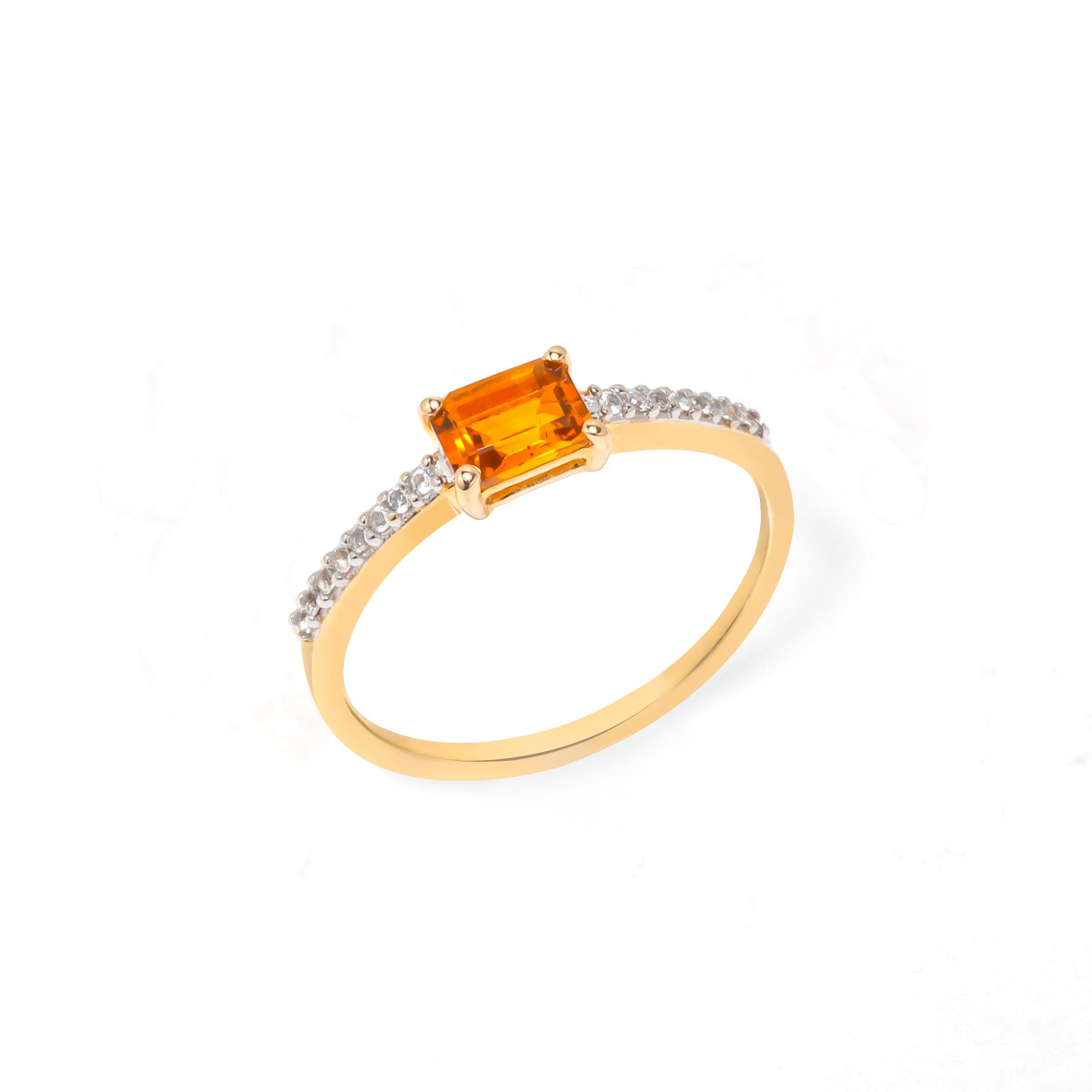 Citrine & White Topaz 10kt Yellow Gold Minimalist Ring (0.56 ct. t.w.) - YoTreasure