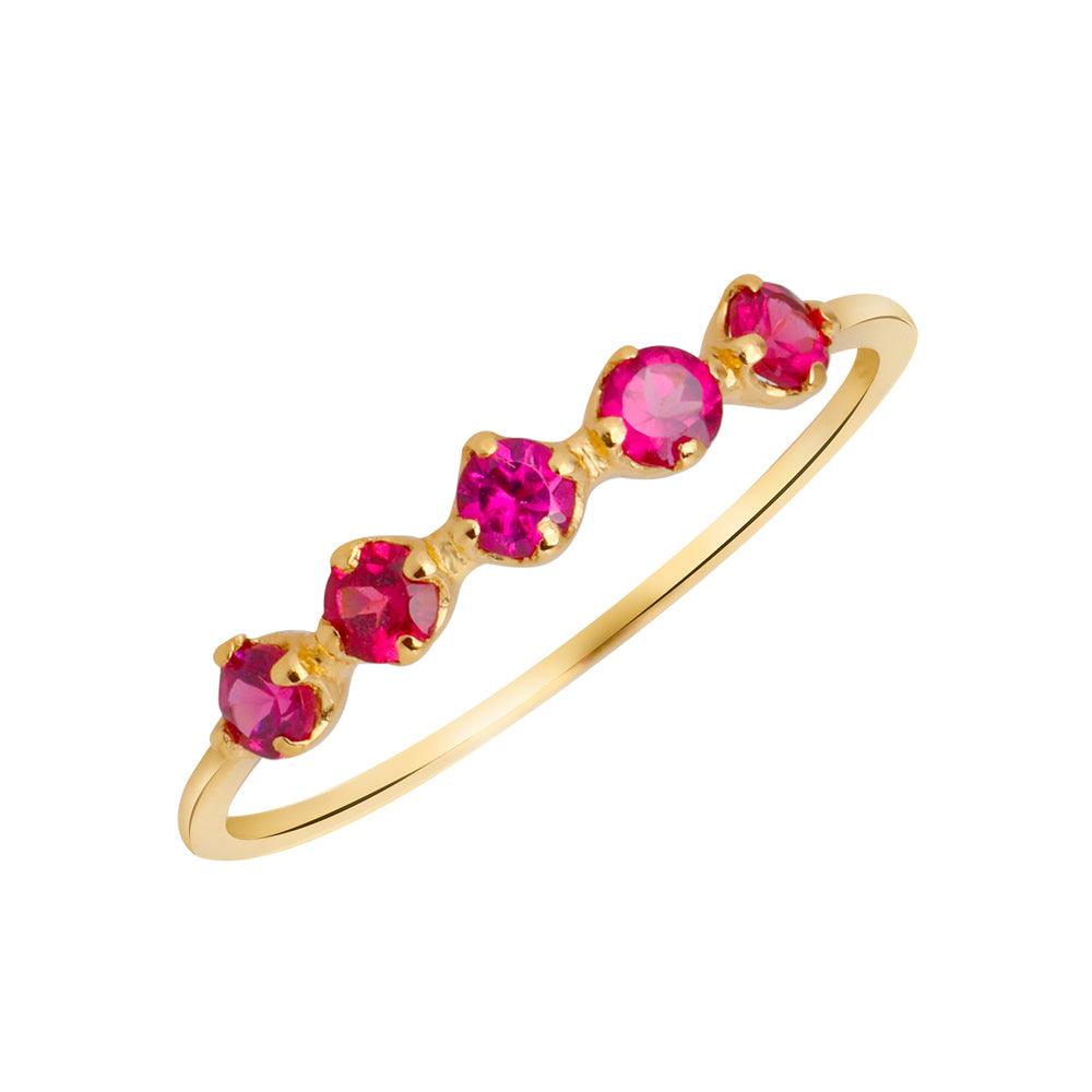 Rhodolite Garnet Solid 14K Yellow Gold 5-Stone Wedding Band Ring Jewelry - YoTreasure