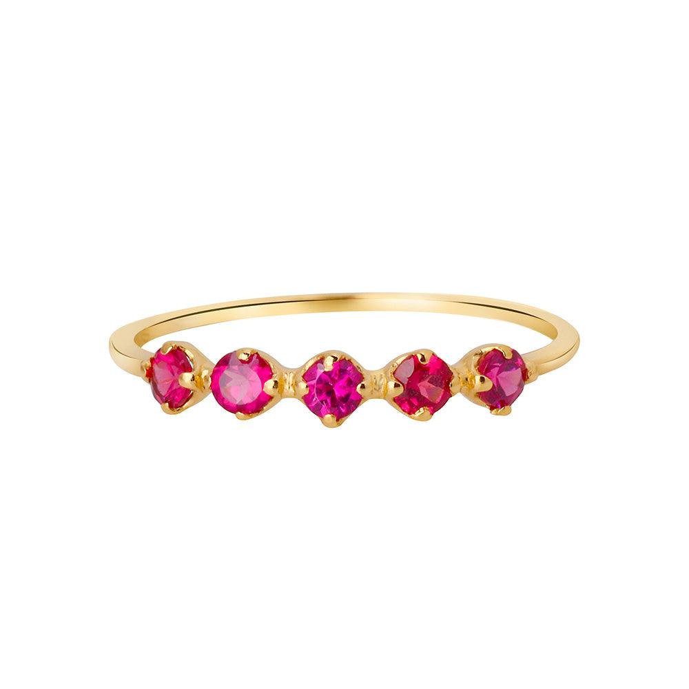 Rhodolite Garnet Solid 14K Yellow Gold 5-Stone Wedding Band Ring Jewelry - YoTreasure