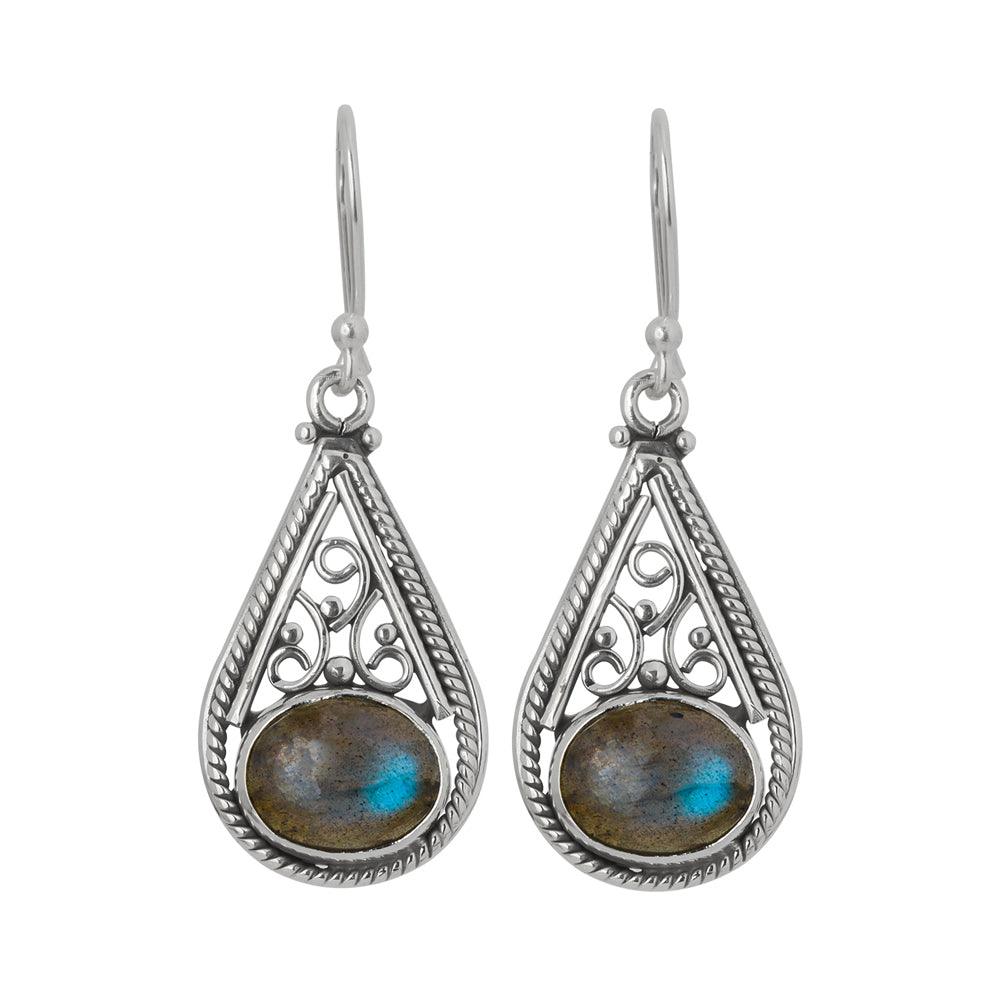 Labradorite Solid 925 Sterling Silver Teardrop Dangle Earrings - YoTreasure