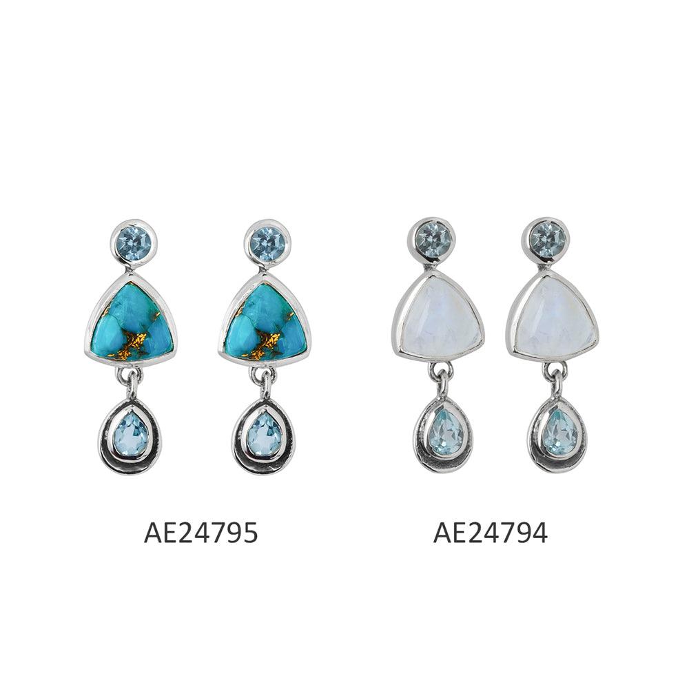 Rainbow Moonstone Sky Blue Topaz Solid 925 Sterling Silver Drop Earrings - YoTreasure