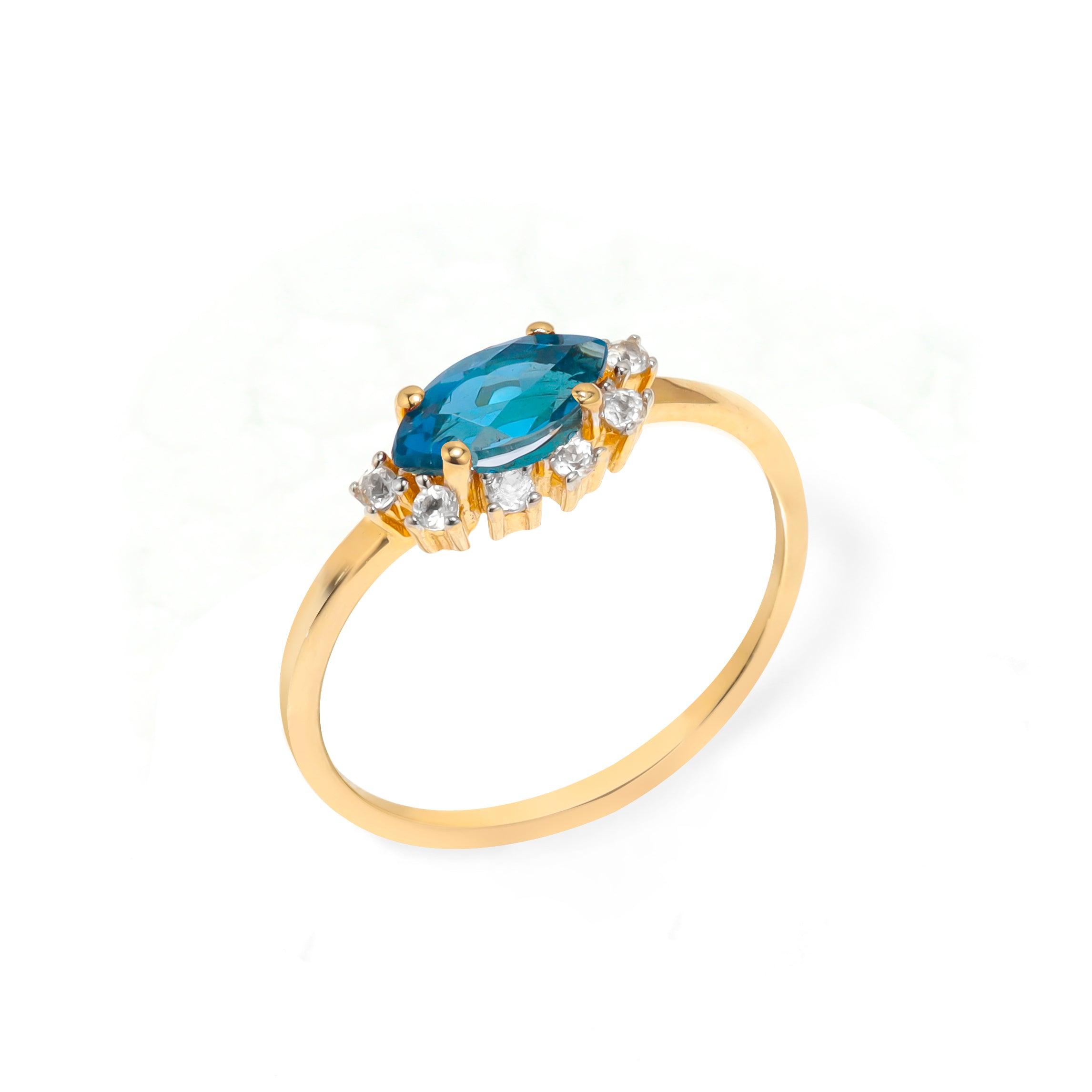 London Blue Topaz & White Topaz 10kt Yellow Gold Minimalist Ring (0.75 ct. t.w.) - YoTreasure