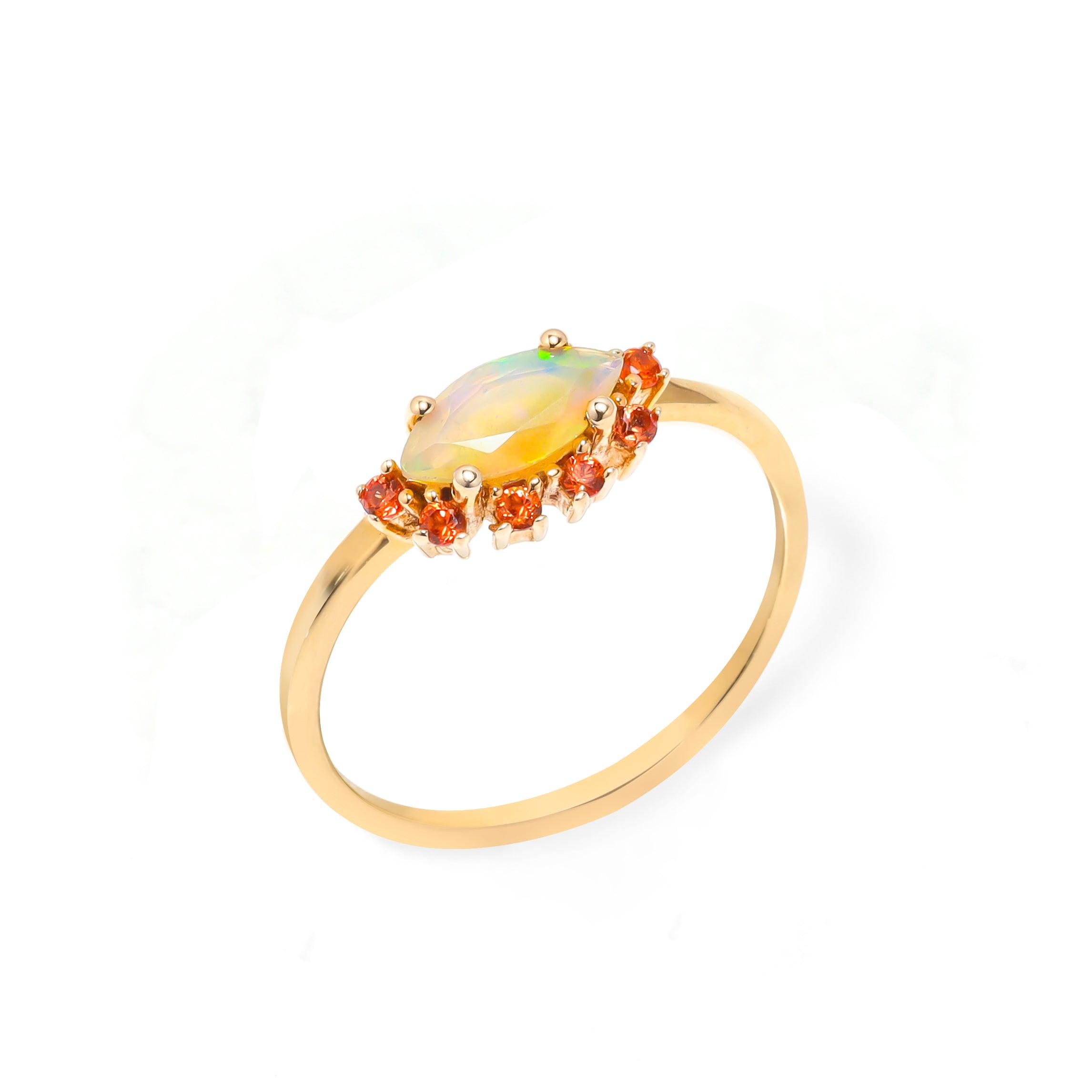 Ethiopian Opal & Orange Sapphire 10kt Yellow Gold Minimalist Ring (0.50 ct. t.w.) - YoTreasure