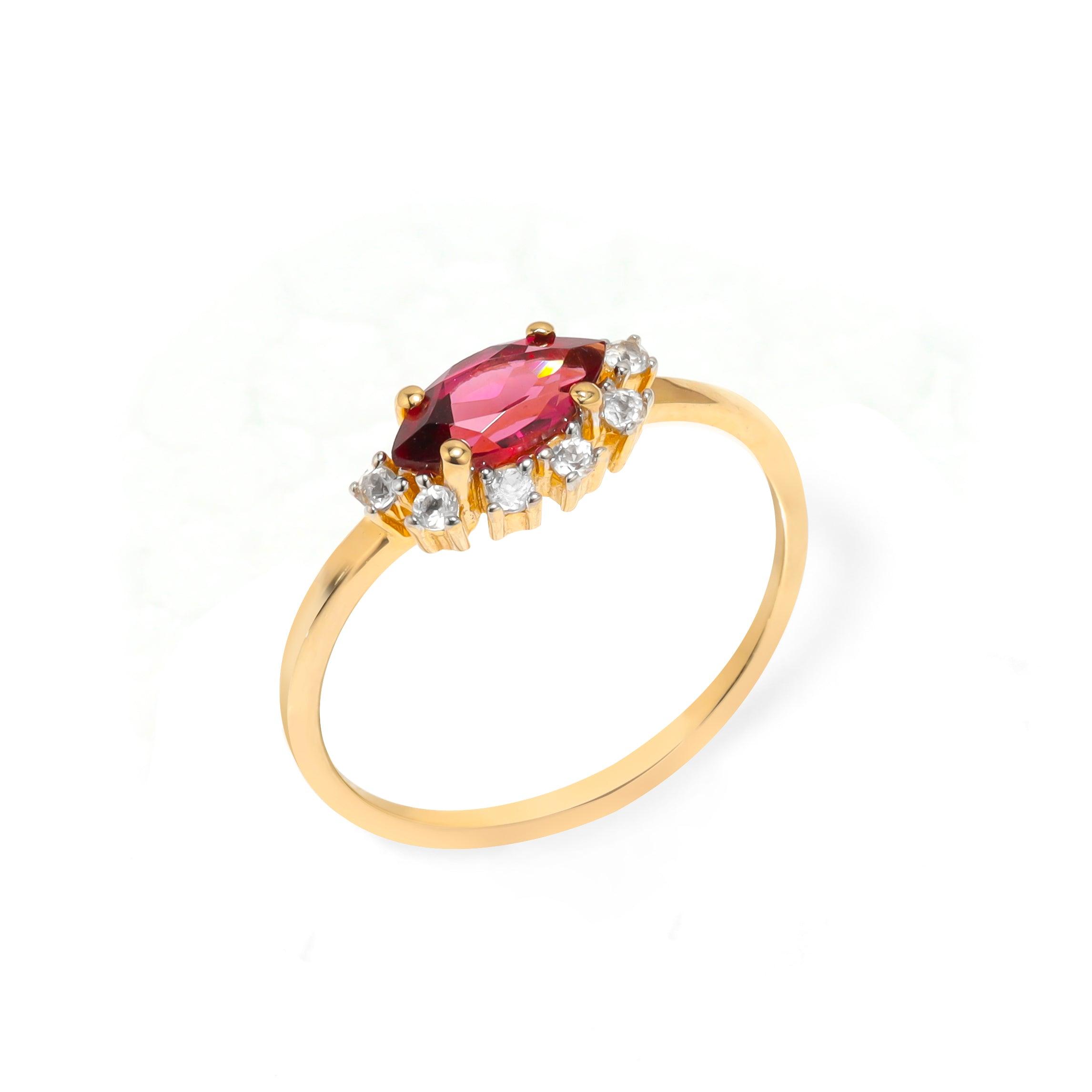 Rhodolite Garnet & White Topaz 10kt Yellow Gold Minimalist Ring (0.75 ct. t.w.) - YoTreasure