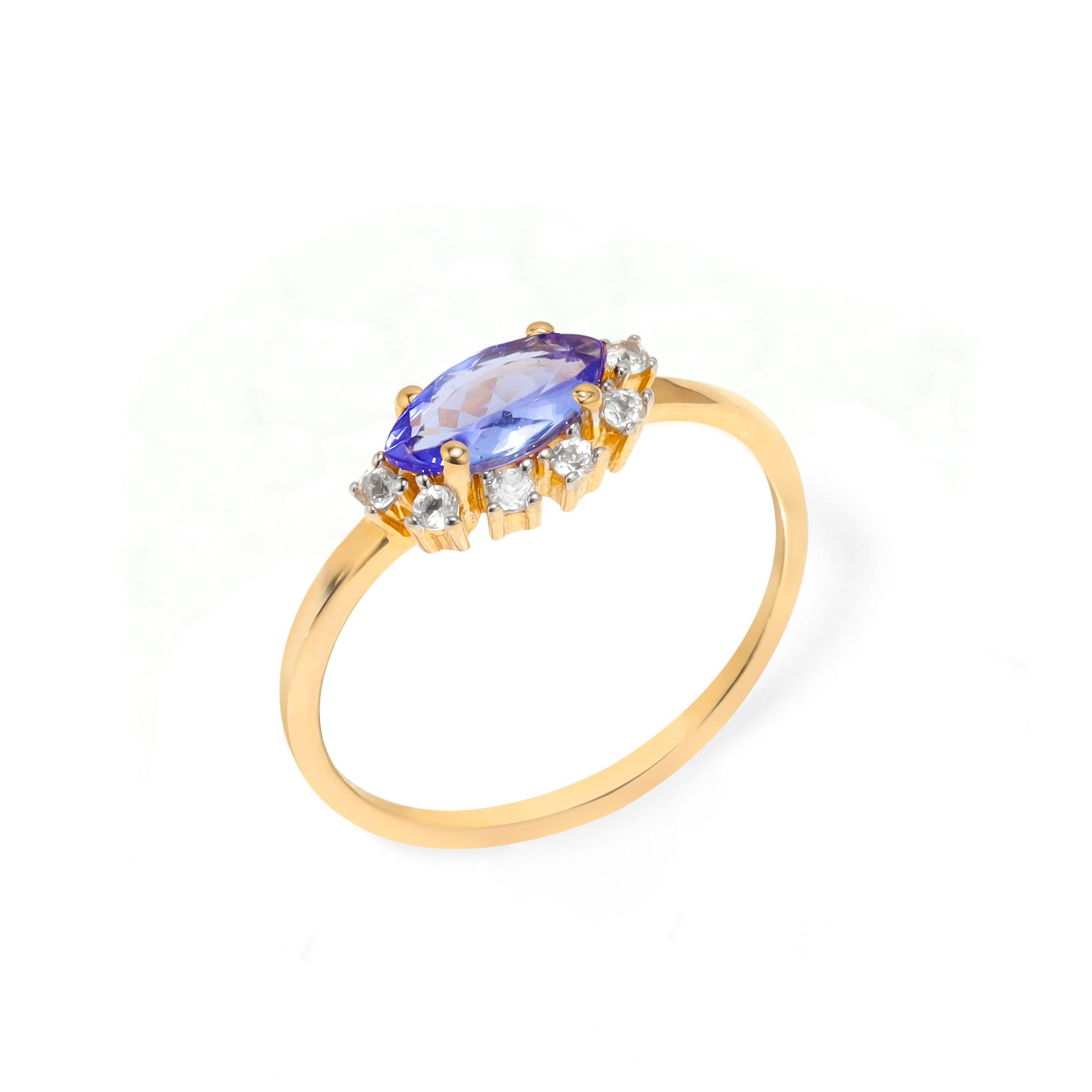 Tanzanite & White Topaz 10kt Yellow Gold Minimalist Ring (0.60 ct. t.w.) - YoTreasure