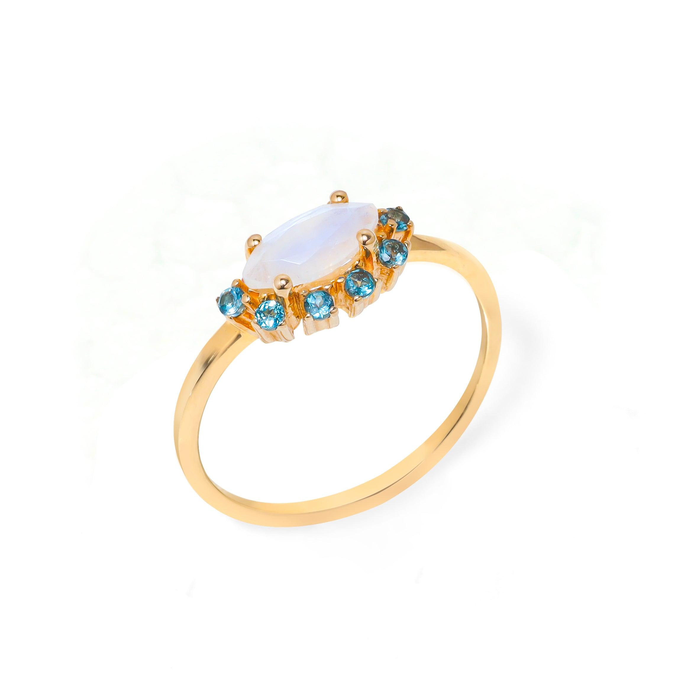 Moonstone & London Blue Topaz 10kt Yellow Gold Minimalist Ring (0.65 ct. t.w.) - YoTreasure