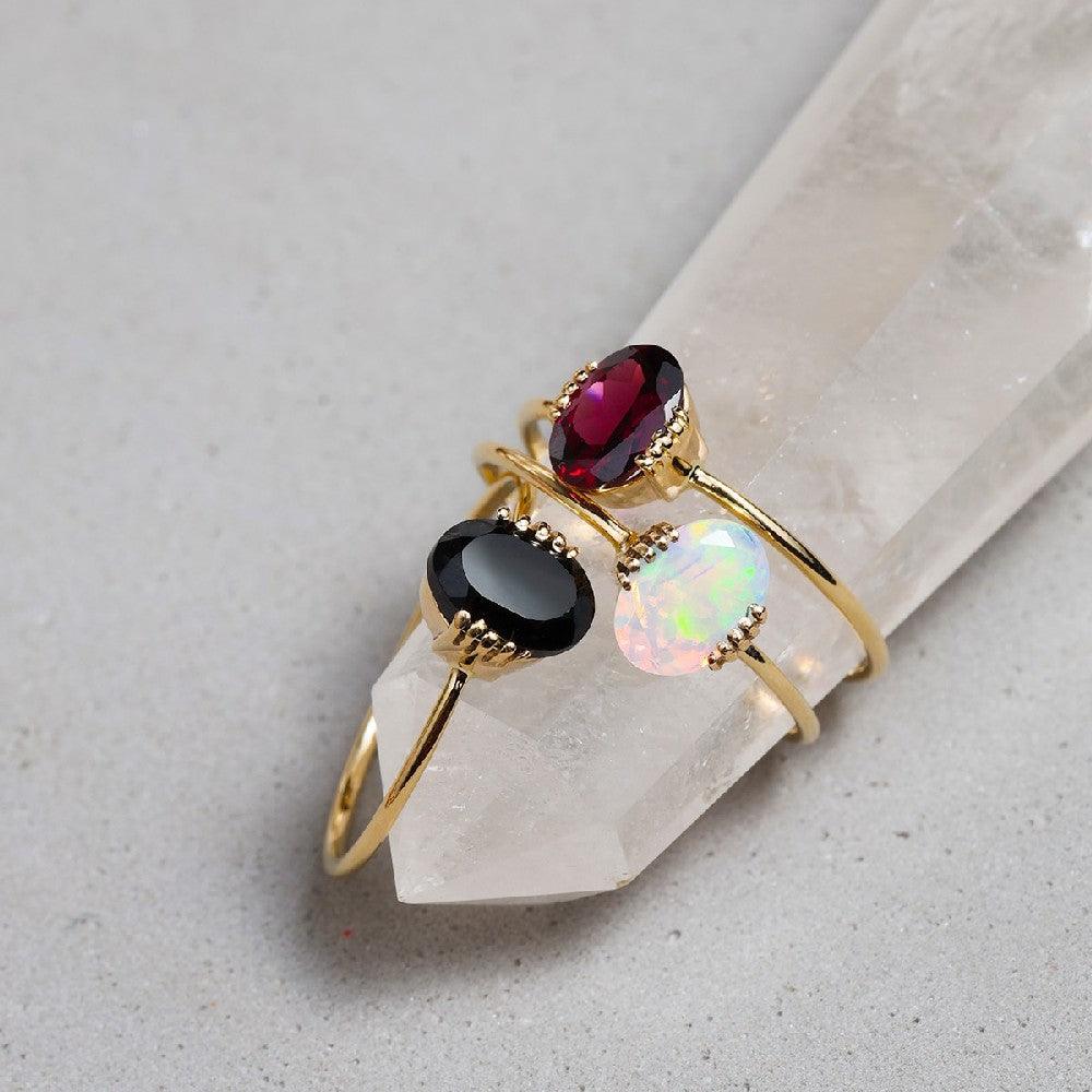 Ethiopian Opal Ring 14K Yellow Gold Women Jewelry