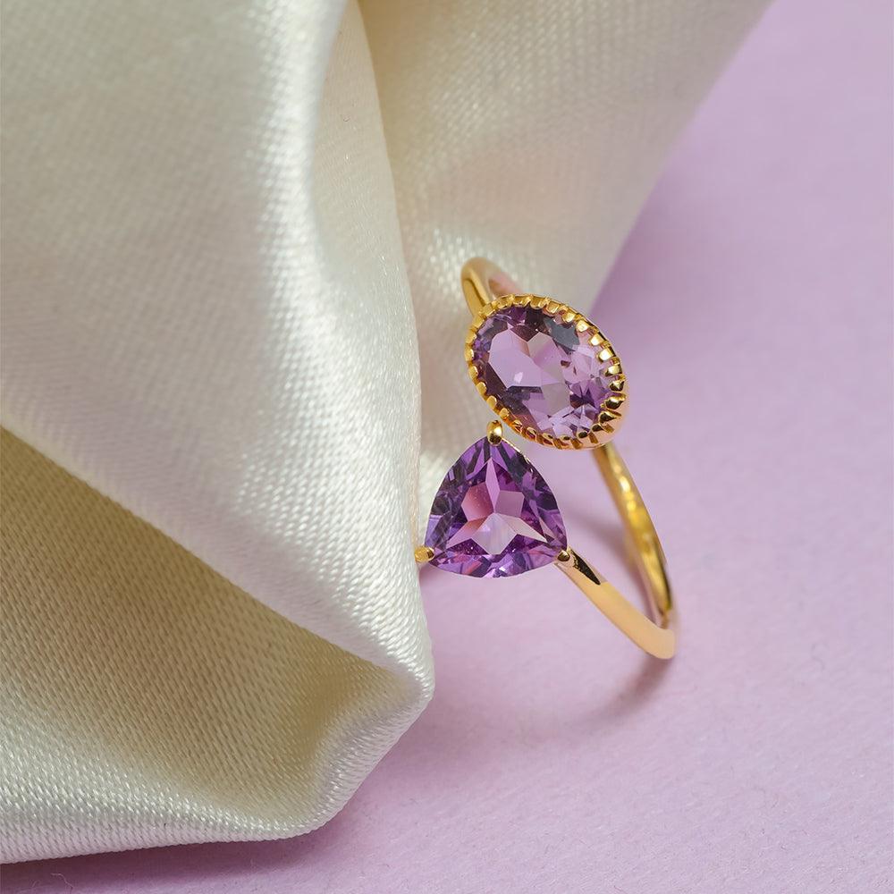 Amethyst Solid 14K Yellow Gold Adjustable Ring Jewelry - YoTreasure