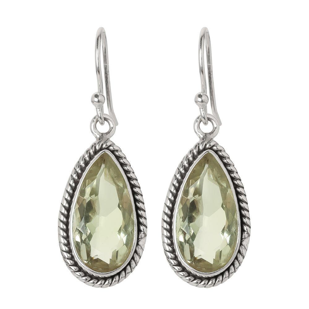 Green Amethyst Solid 925 Sterling Silver Rope Design Dangle Earrings - YoTreasure