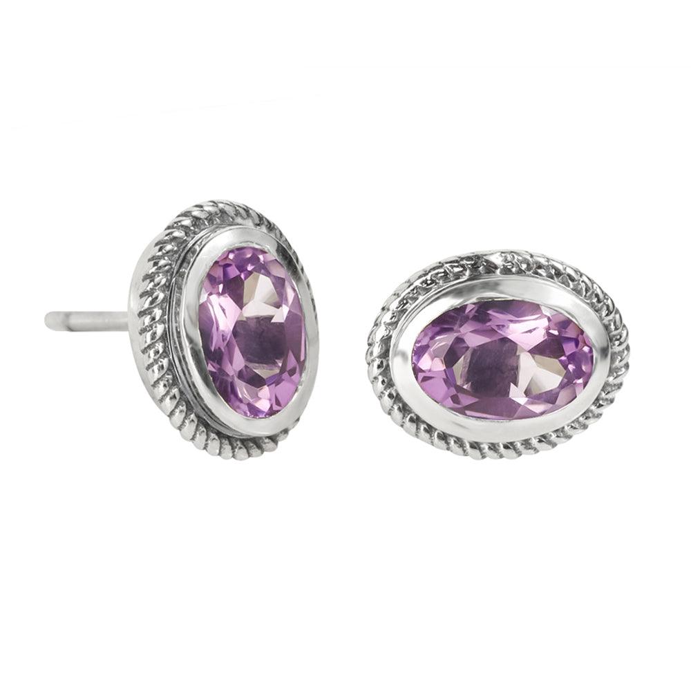 Purple Amethyst Solid 925 Sterling Silver Rope Design Stud Earrings - YoTreasure