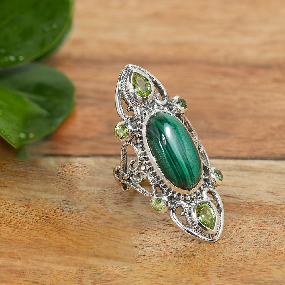 Sterling silver online malachite ring