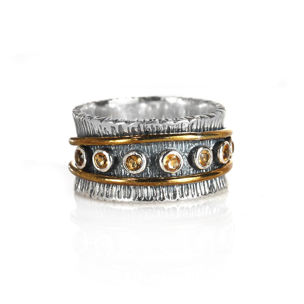 YoTreasure 2MM Oxidized Citrine Solid 925 Sterling Silver Brass Antique Spinner Ring - YoTreasure