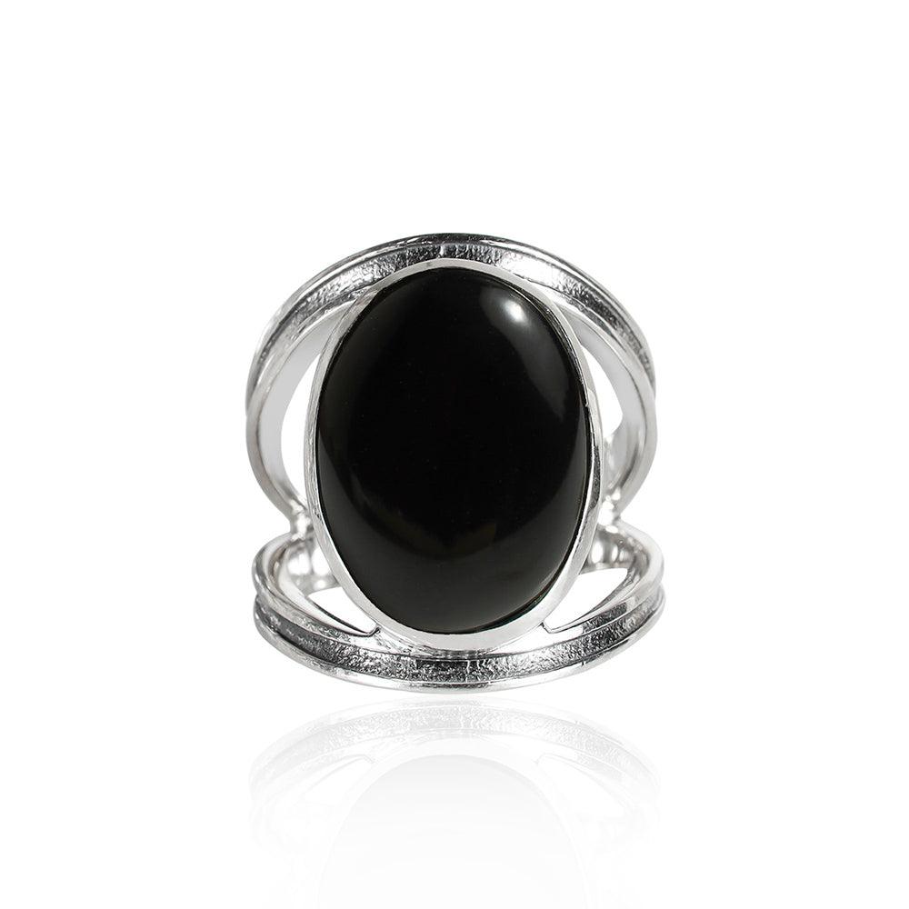 YoTreasure 13x18 MM Black Onyx 925 Sterling Silver Split Shank Statement Ring - YoTreasure