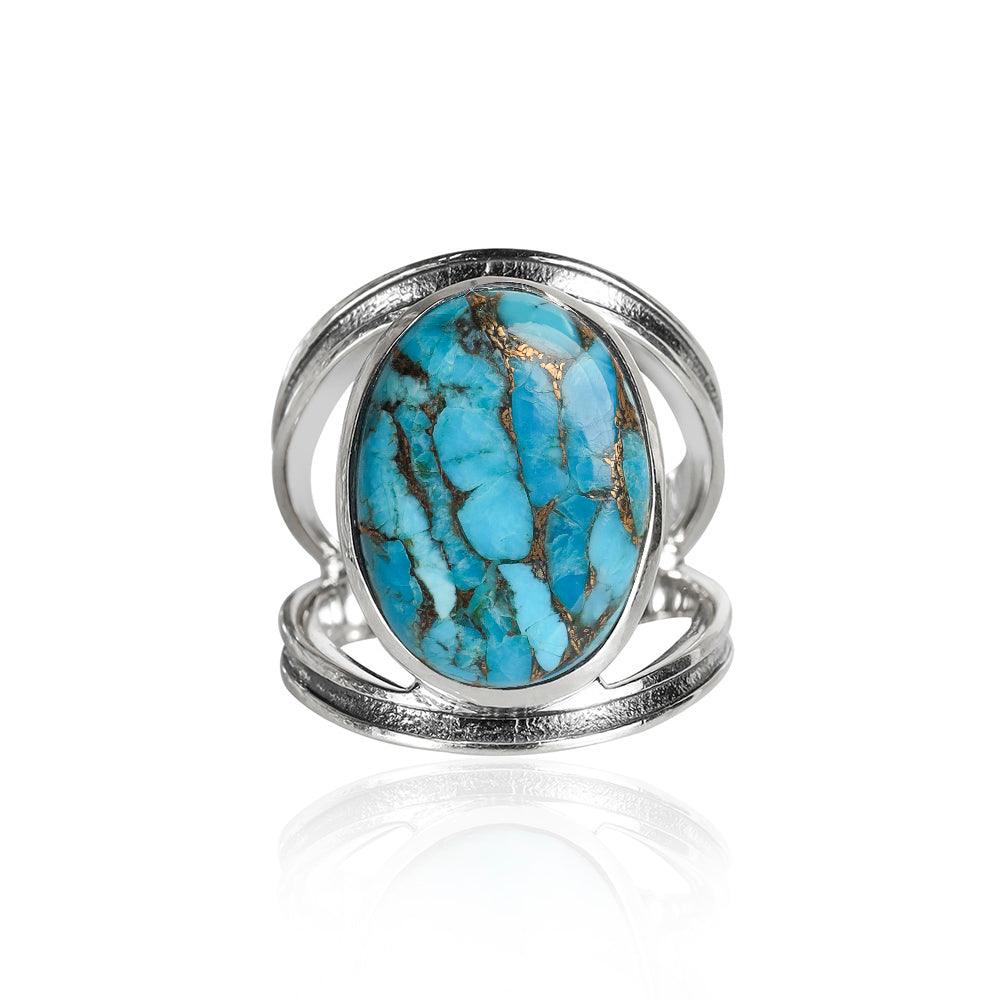 YoTreasure 13x18 MM Blue Copper Turquoise 925 Sterling Silver Split Shank Statement Ring - YoTreasure