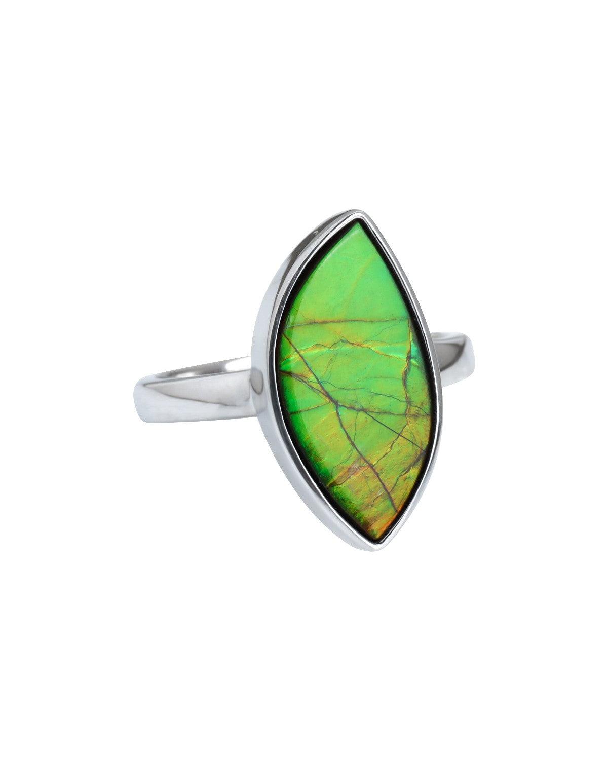 7.1 Ct. Ammolite Ring Solid 925 Sterling Silver Gemstone Jewelry - YoTreasure