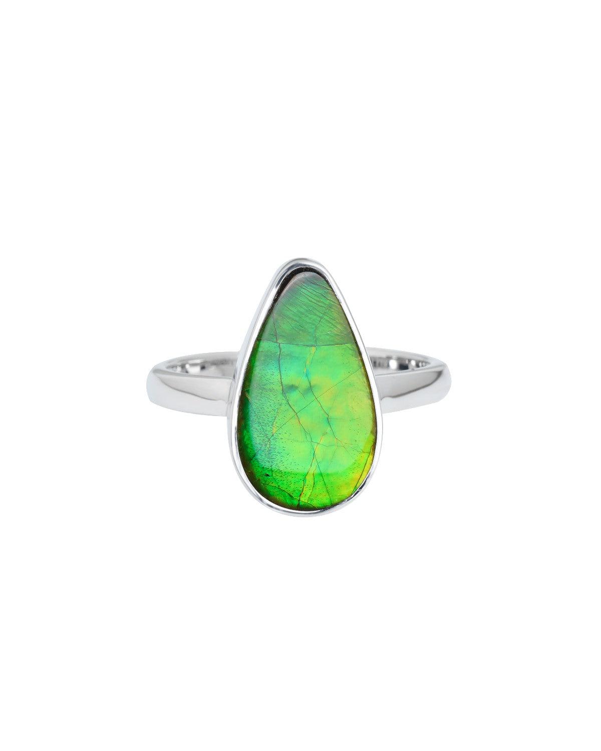 6.05 Ct. Ammolite Ring Solid 925 Sterling Silver Jewelry - YoTreasure