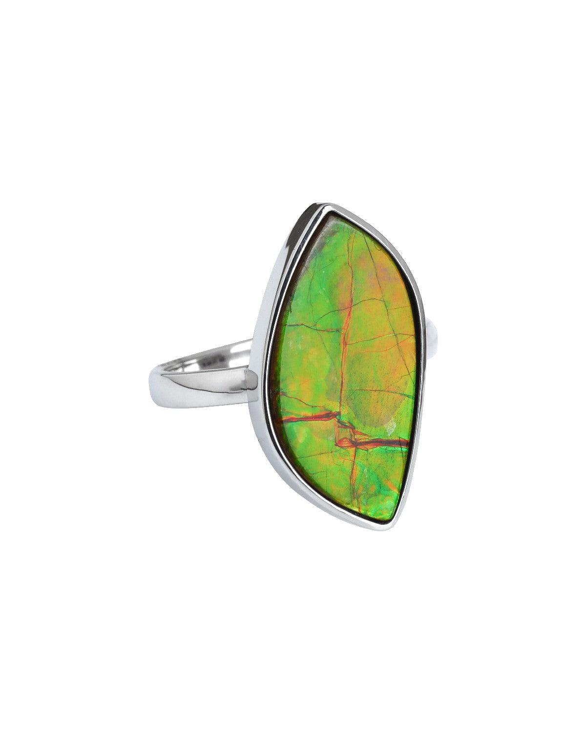 7.75 Ct. Ammolite Ring Solid 925 Sterling Silver Gemstone Jewelry - YoTreasure