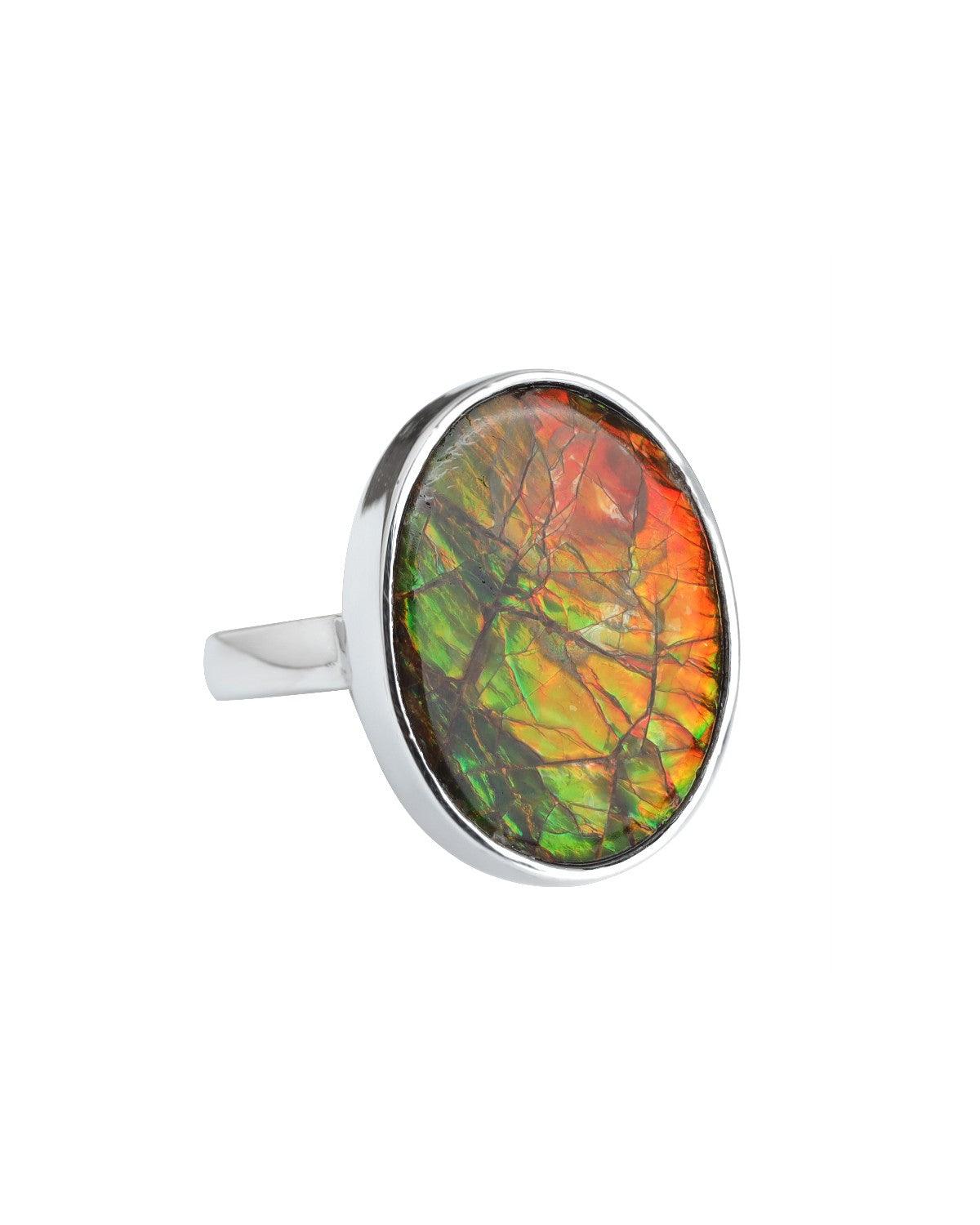 9.70 Ct. Ammolite Solid 925 Sterling Silver Statement Ring - YoTreasure