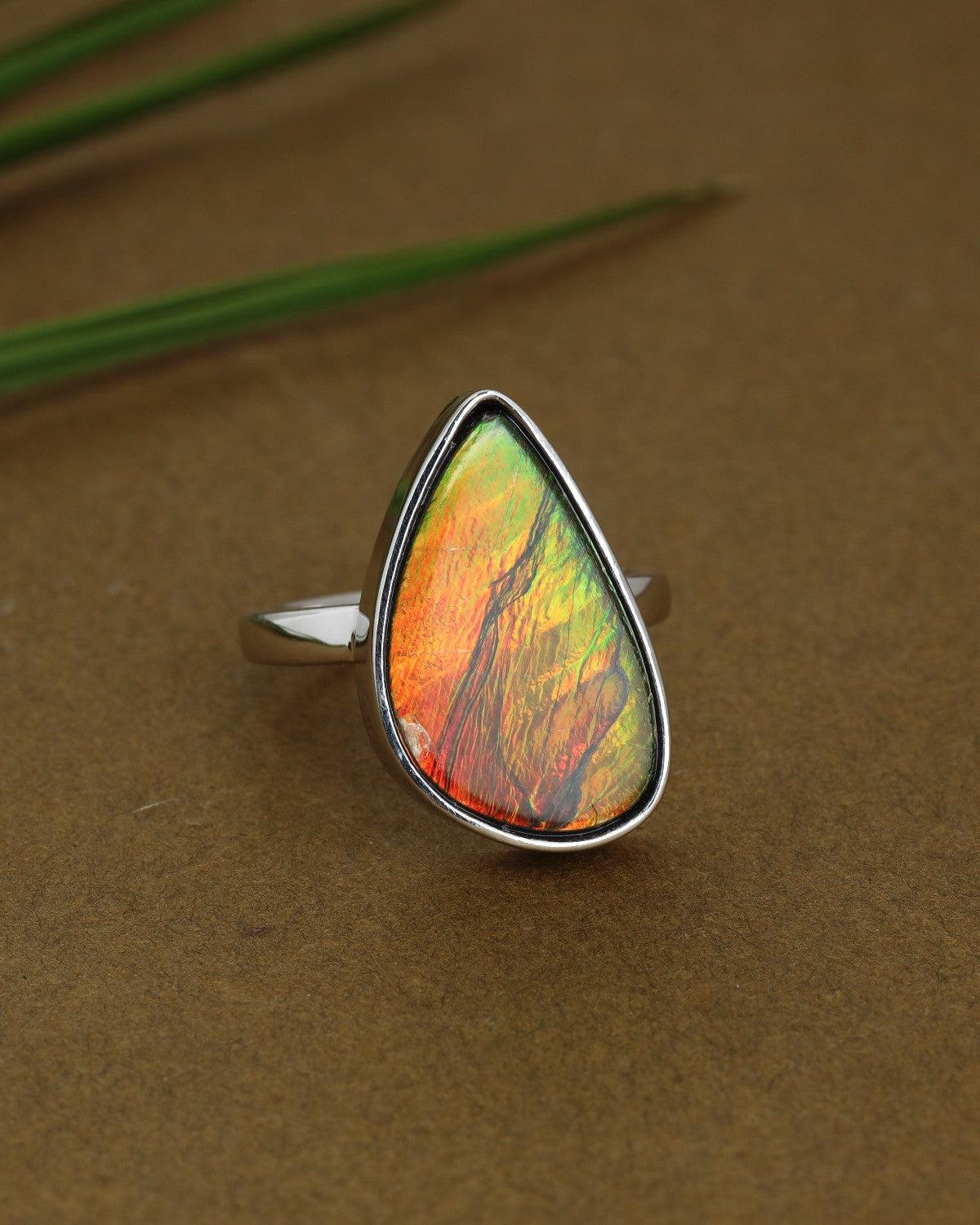 8.05 Ct. Ammolite Ring Solid 925 Sterling Silver Jewelry - YoTreasure