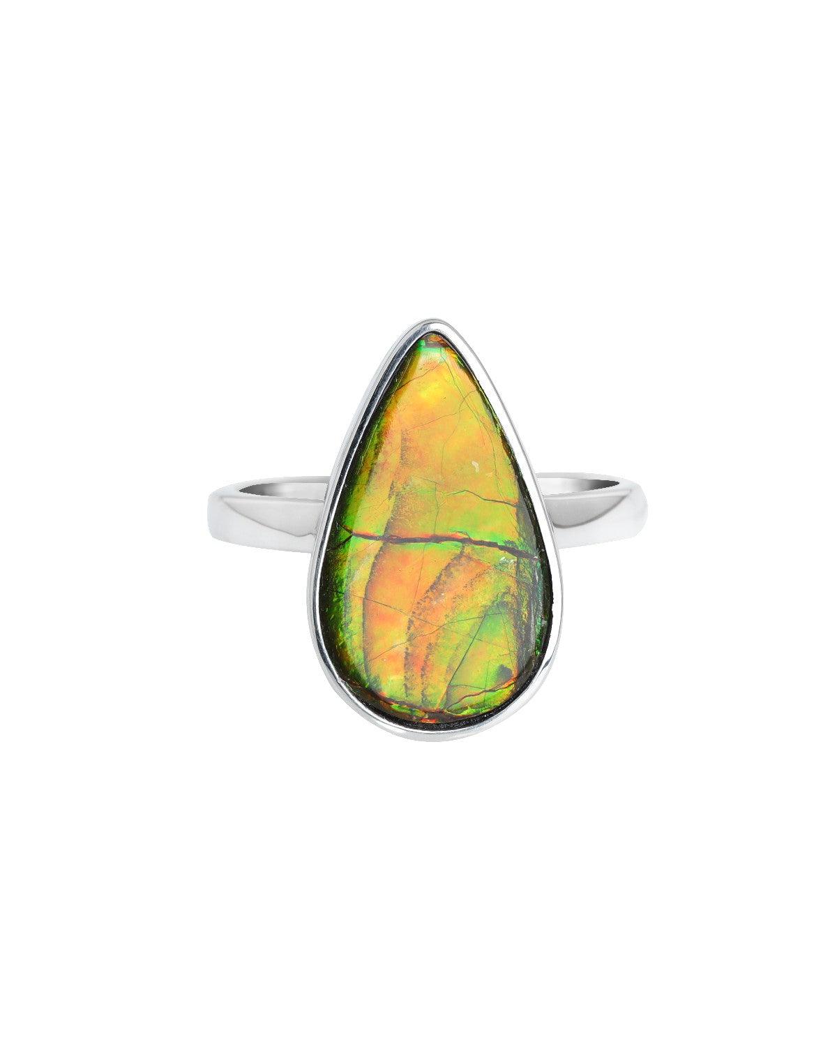 8.05 Ct. Ammolite Ring Solid 925 Sterling Silver Jewelry - YoTreasure