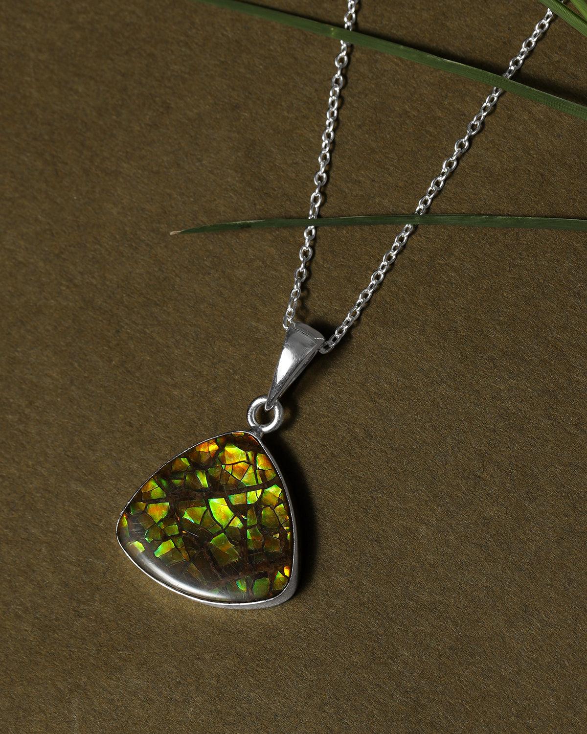 10.95 Ct. Ammolite .925 Sterling Silver Necklace Pendant Jewelry - YoTreasure